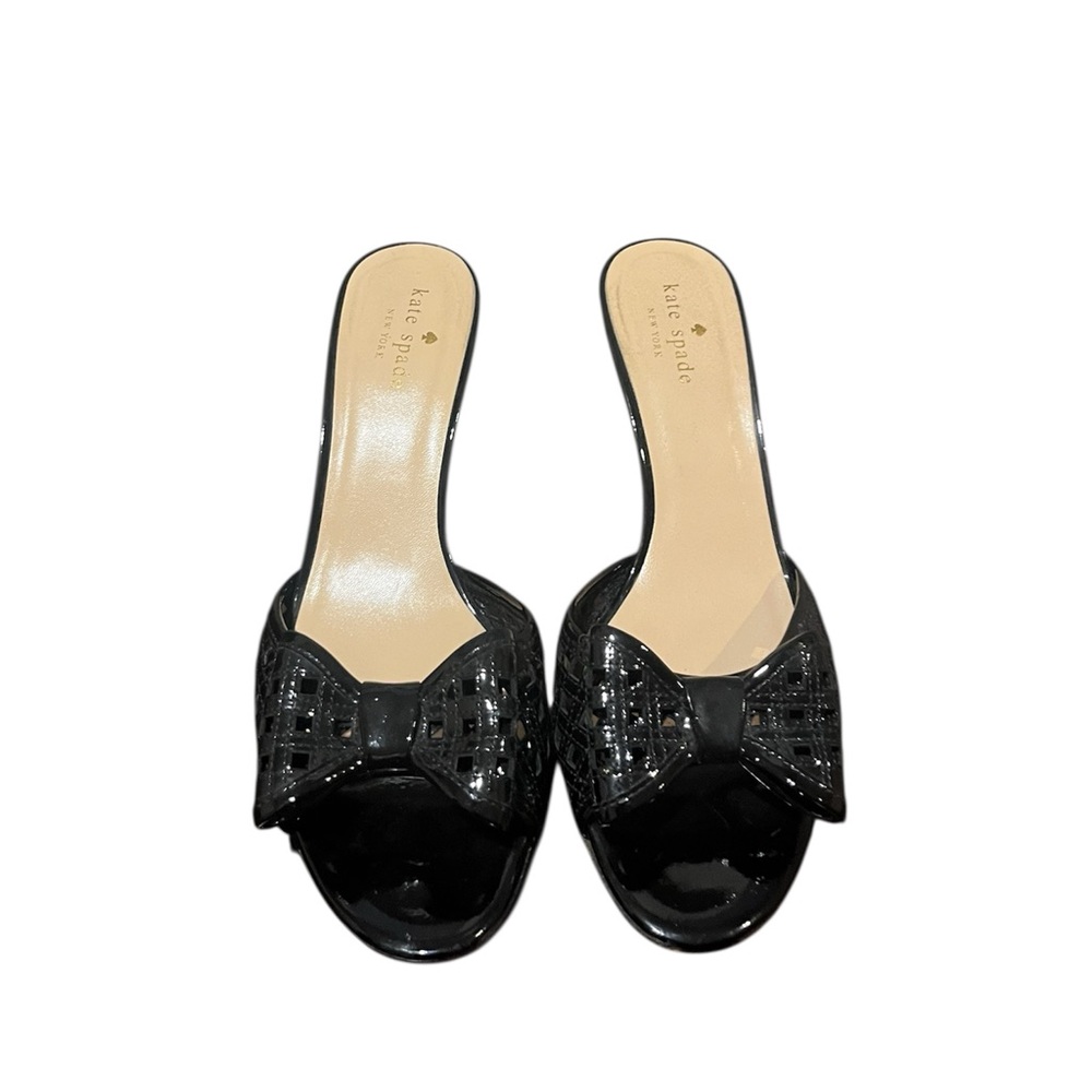Kate Spade Black Bow Mule Kitten Heels with Cut-Out detail size 8